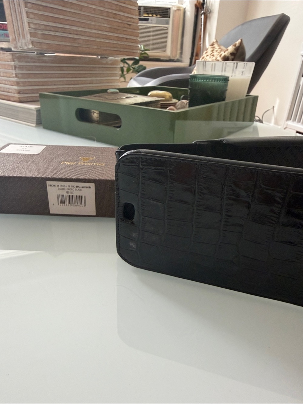 Black Croc-Texture Phone Wallet Case - PIEL FRAMA made in Spain iphone 16p 16pro